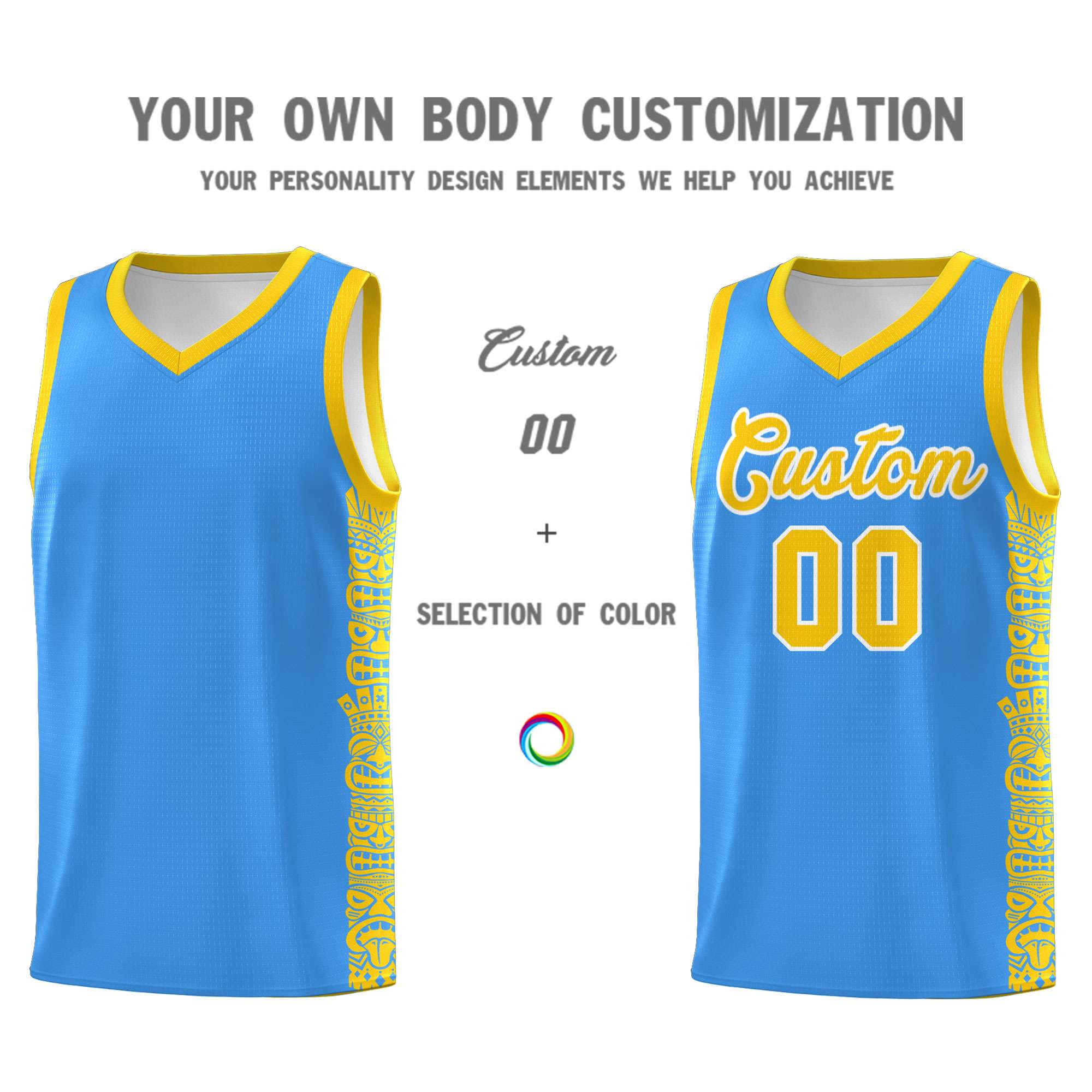 Custom Powder Blue Gold Personalized Indians Pattern Sets Sports Uniform Basketball Jersey