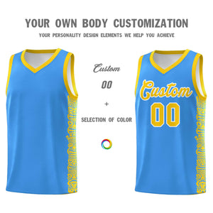 Custom Powder Blue Gold Personalized Indians Pattern Sets Sports Uniform Basketball Jersey