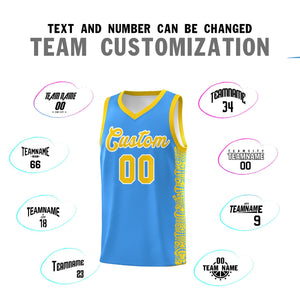 Custom Powder Blue Gold Personalized Indians Pattern Sets Sports Uniform Basketball Jersey