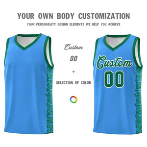 Custom Powder Blue Kelly Green Personalized Indians Pattern Sets Sports Uniform Basketball Jersey