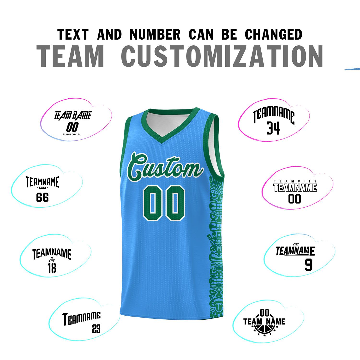 Custom Powder Blue Kelly Green Personalized Indians Pattern Sets Sports Uniform Basketball Jersey