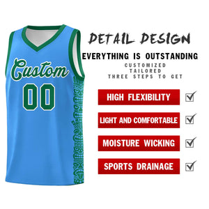 Custom Powder Blue Kelly Green Personalized Indians Pattern Sets Sports Uniform Basketball Jersey