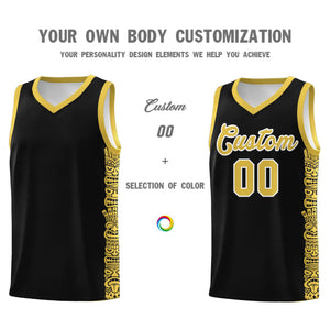 Custom Black Yellow Personalized Indians Pattern Sets Sports Uniform Basketball Jersey