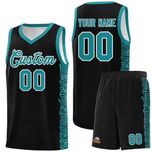 Custom Black Aqua Personalized Indians Pattern Sets Sports Uniform Basketball Jersey