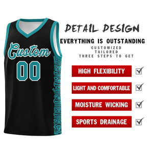 Custom Black Aqua Personalized Indians Pattern Sets Sports Uniform Basketball Jersey