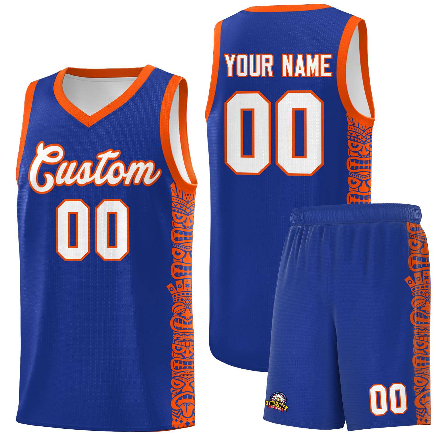 Custom Royal Orange Personalized Indians Pattern Sets Sports Uniform Basketball Jersey