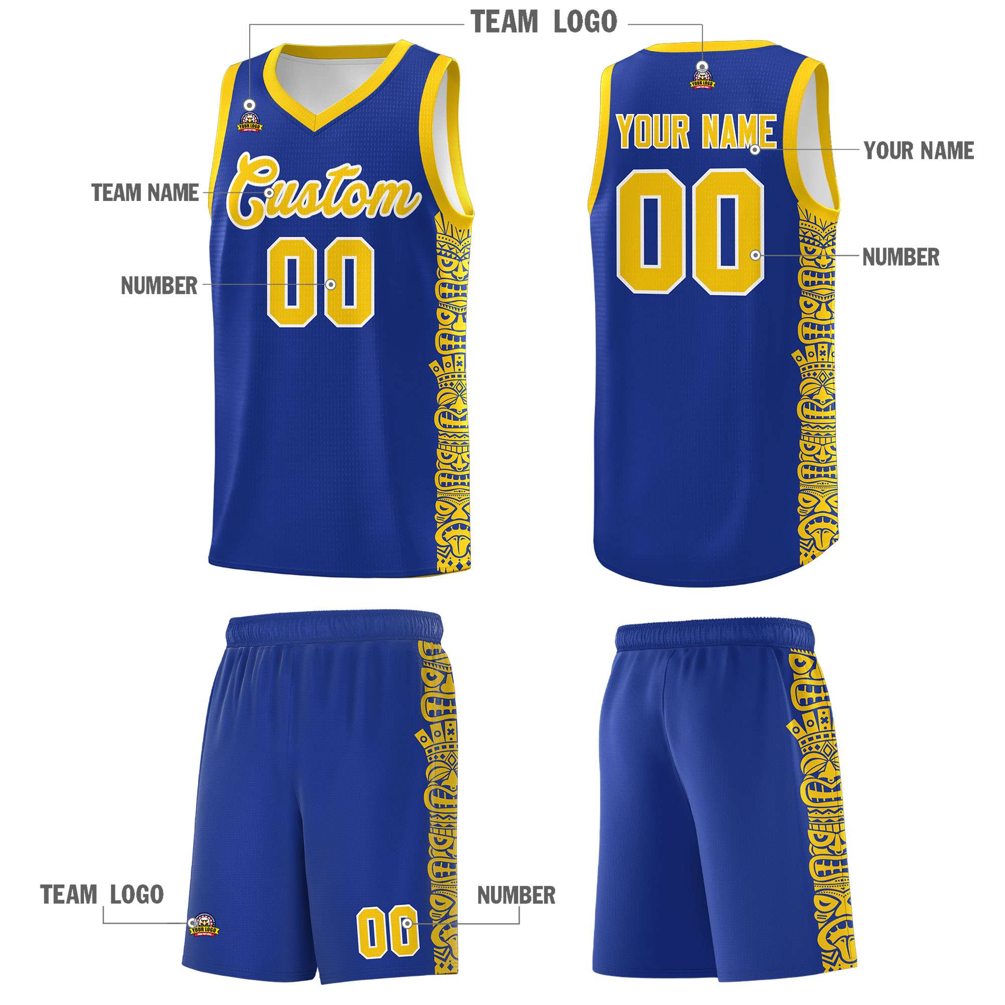 Custom Royal Gold Personalized Indians Pattern Sets Sports Uniform Basketball Jersey