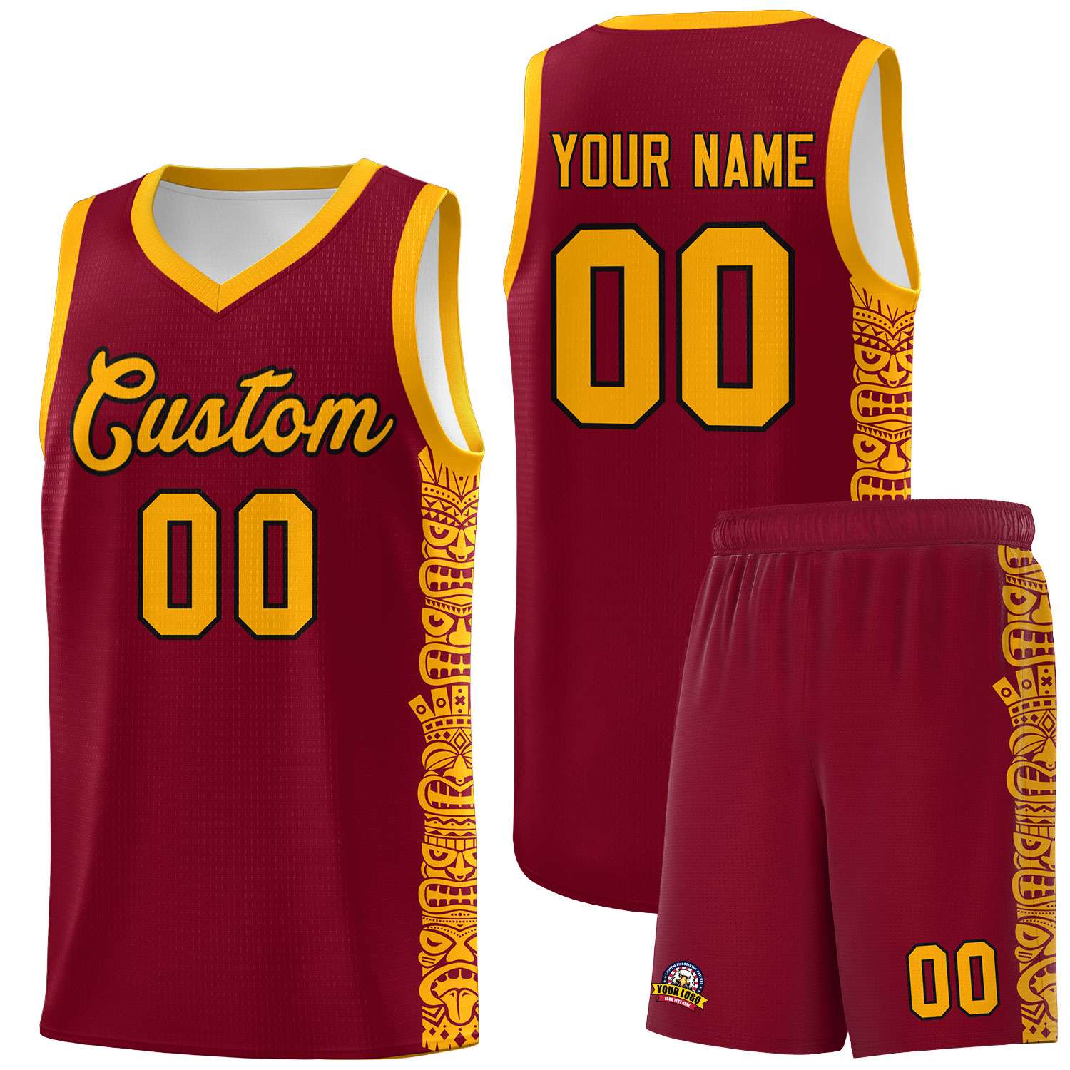 Custom Crimson Yellow Personalized Indians Pattern Sets Sports Uniform Basketball Jersey