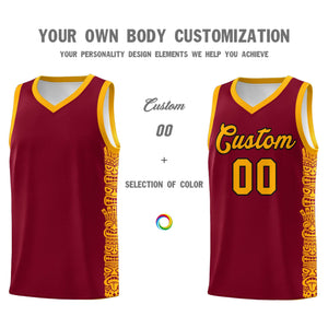 Custom Crimson Yellow Personalized Indians Pattern Sets Sports Uniform Basketball Jersey