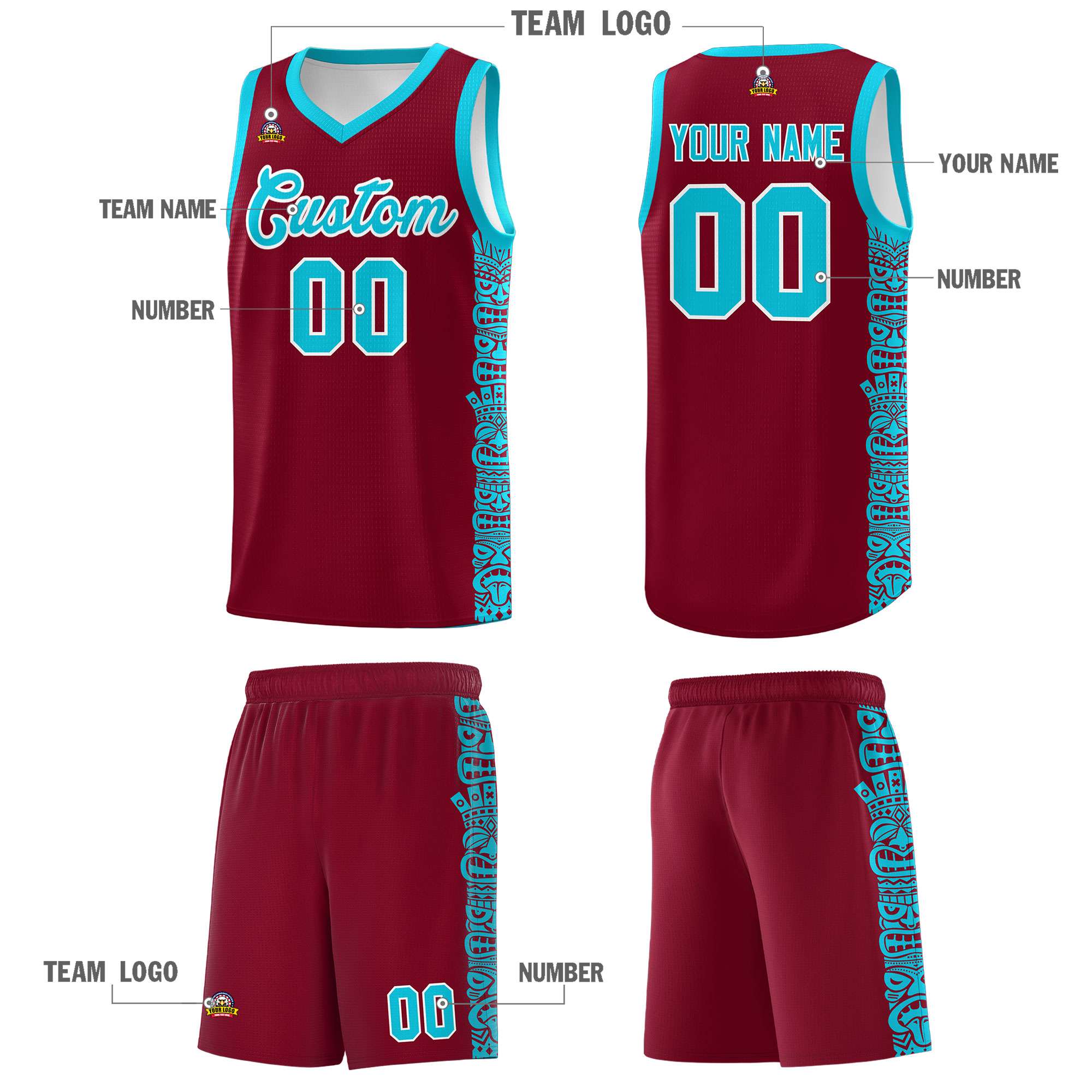 Custom Crimson Sky Blue Personalized Indians Pattern Sets Sports Uniform Basketball Jersey