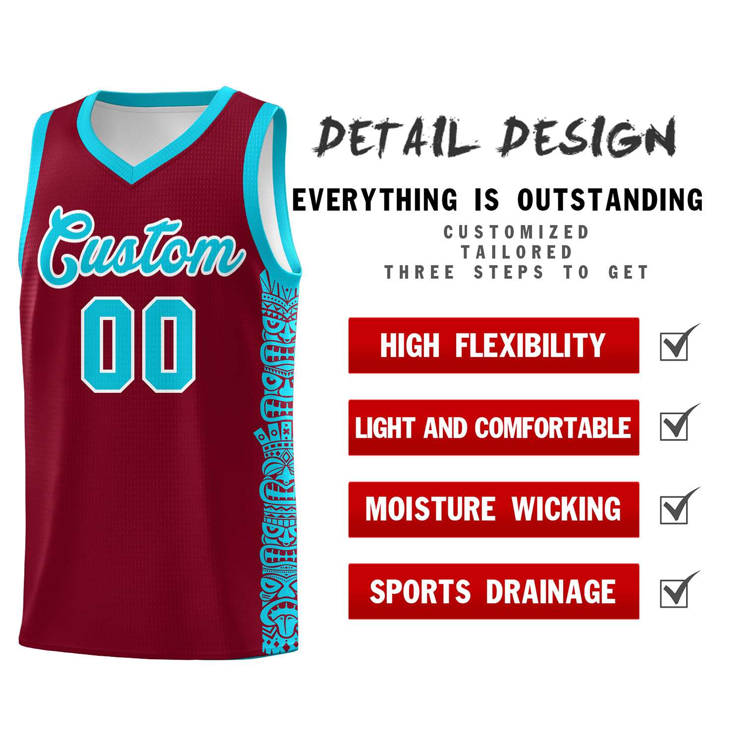 Custom Crimson Sky Blue Personalized Indians Pattern Sets Sports Uniform Basketball Jersey