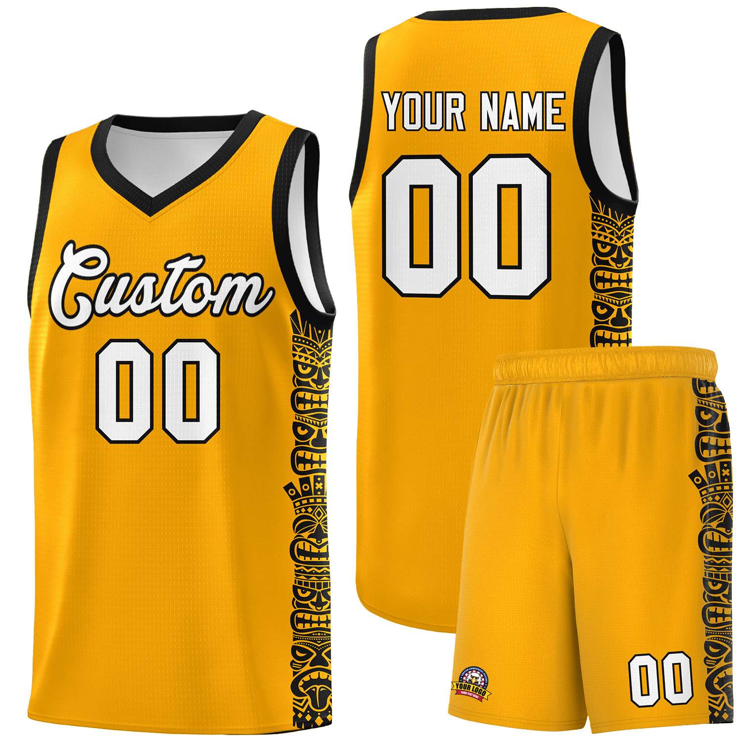 Custom Yellow Black Personalized Indians Pattern Sets Sports Uniform Basketball Jersey