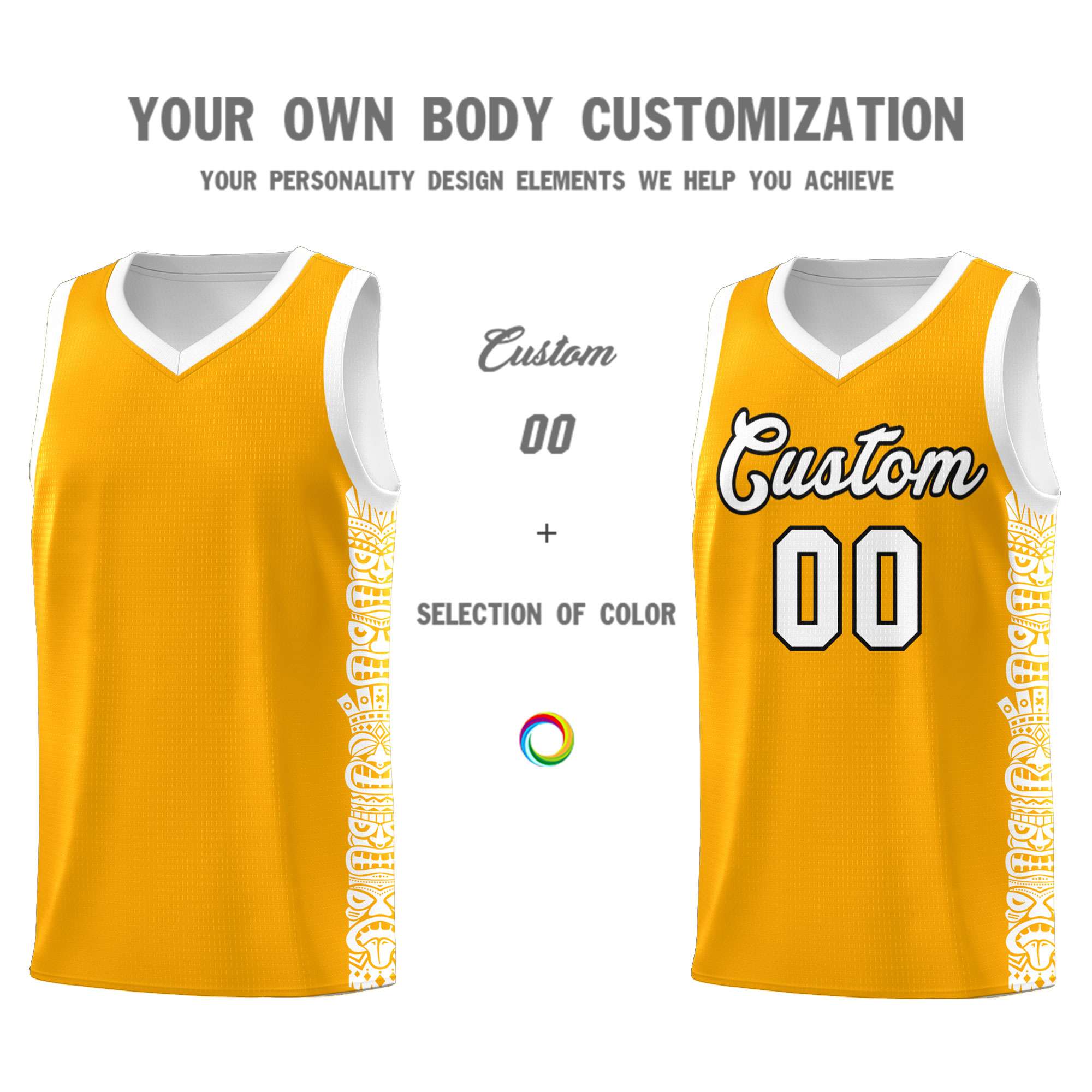 Custom Yellow White Personalized Indians Pattern Sets Sports Uniform Basketball Jersey