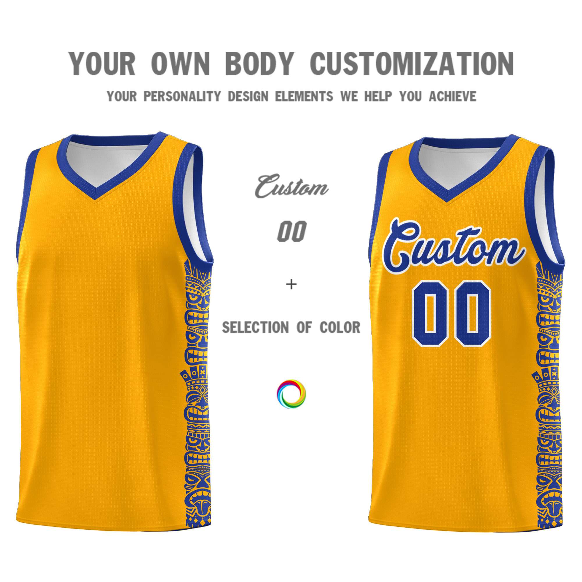 Custom Yellow Royal Personalized Indians Pattern Sets Sports Uniform Basketball Jersey