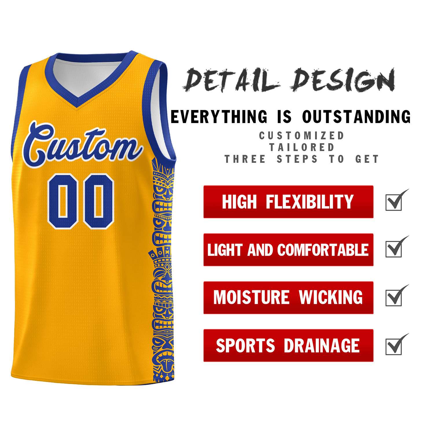 Custom Yellow Royal Personalized Indians Pattern Sets Sports Uniform Basketball Jersey