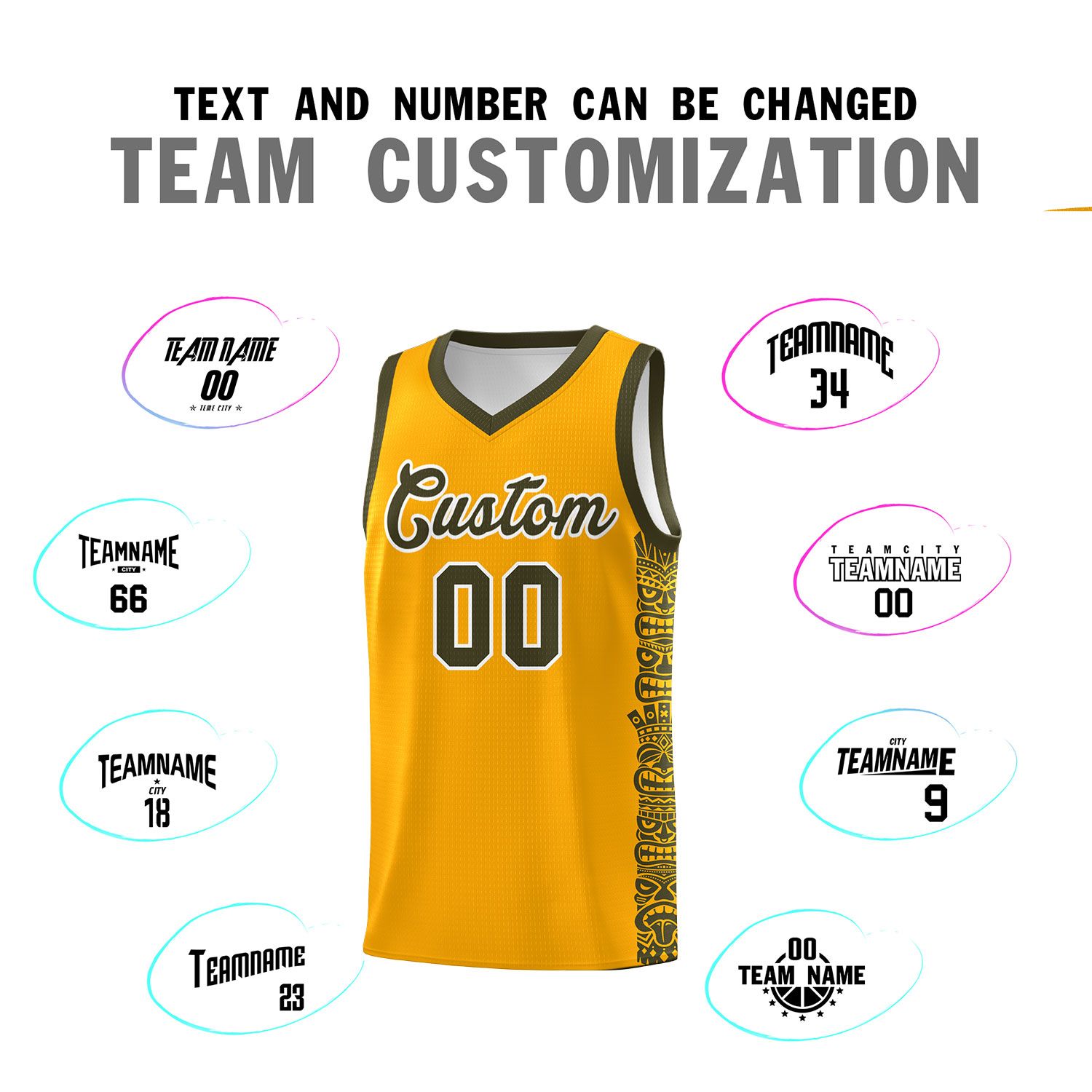 Custom Yellow Olive Personalized Indians Pattern Sets Sports Uniform Basketball Jersey