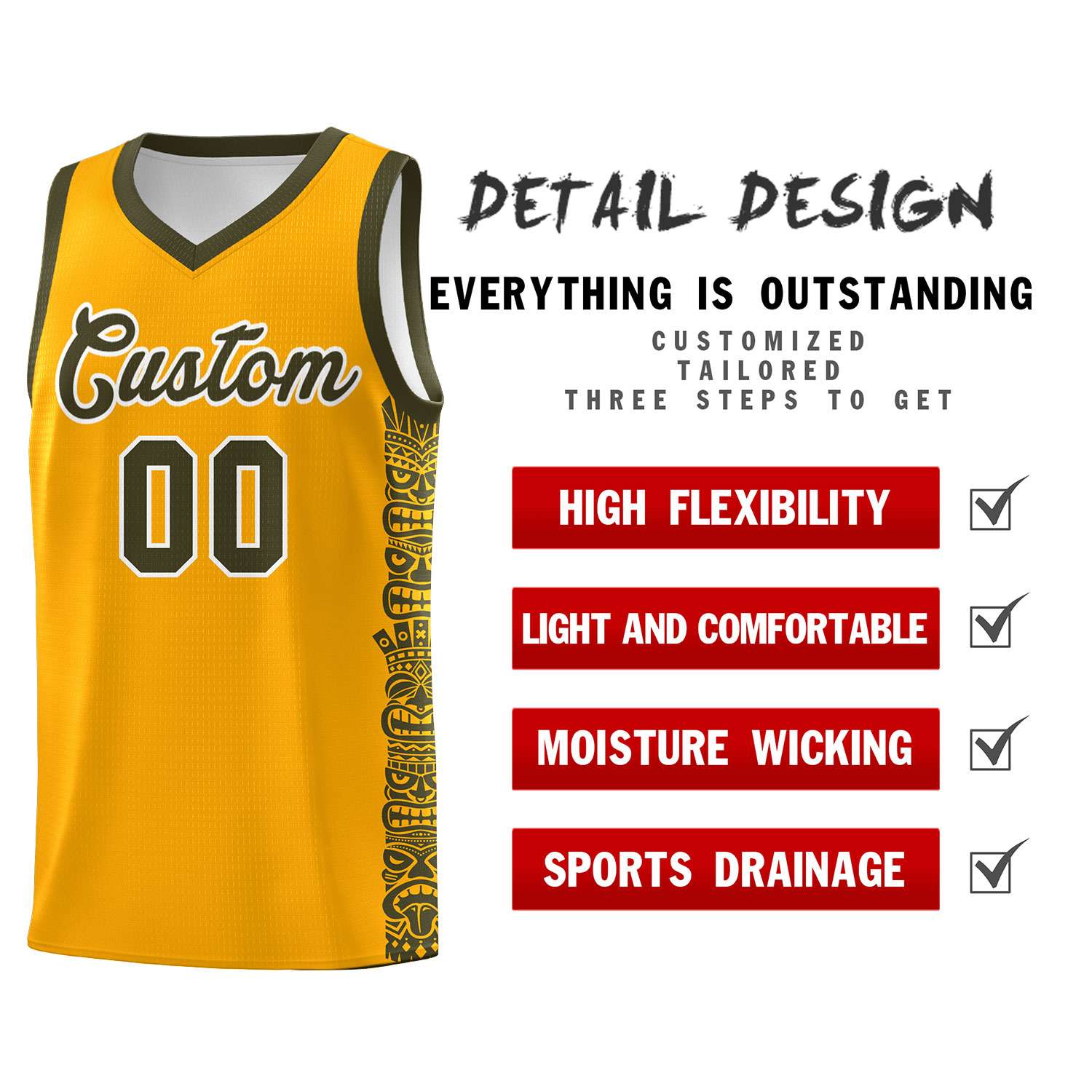 Custom Yellow Olive Personalized Indians Pattern Sets Sports Uniform Basketball Jersey