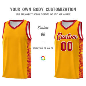 Custom Yellow Red Personalized Indians Pattern Sets Sports Uniform Basketball Jersey