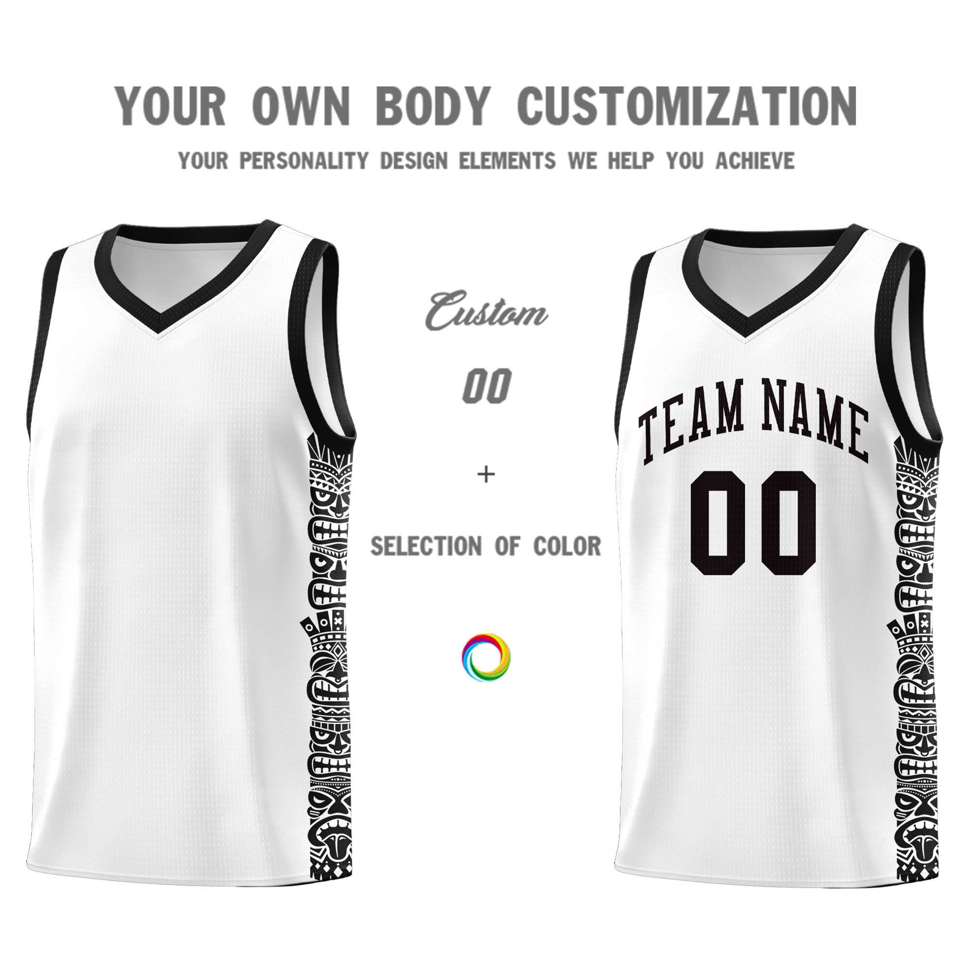 Custom White Black Personalized Indians Pattern Sets Sports Uniform Basketball Jersey