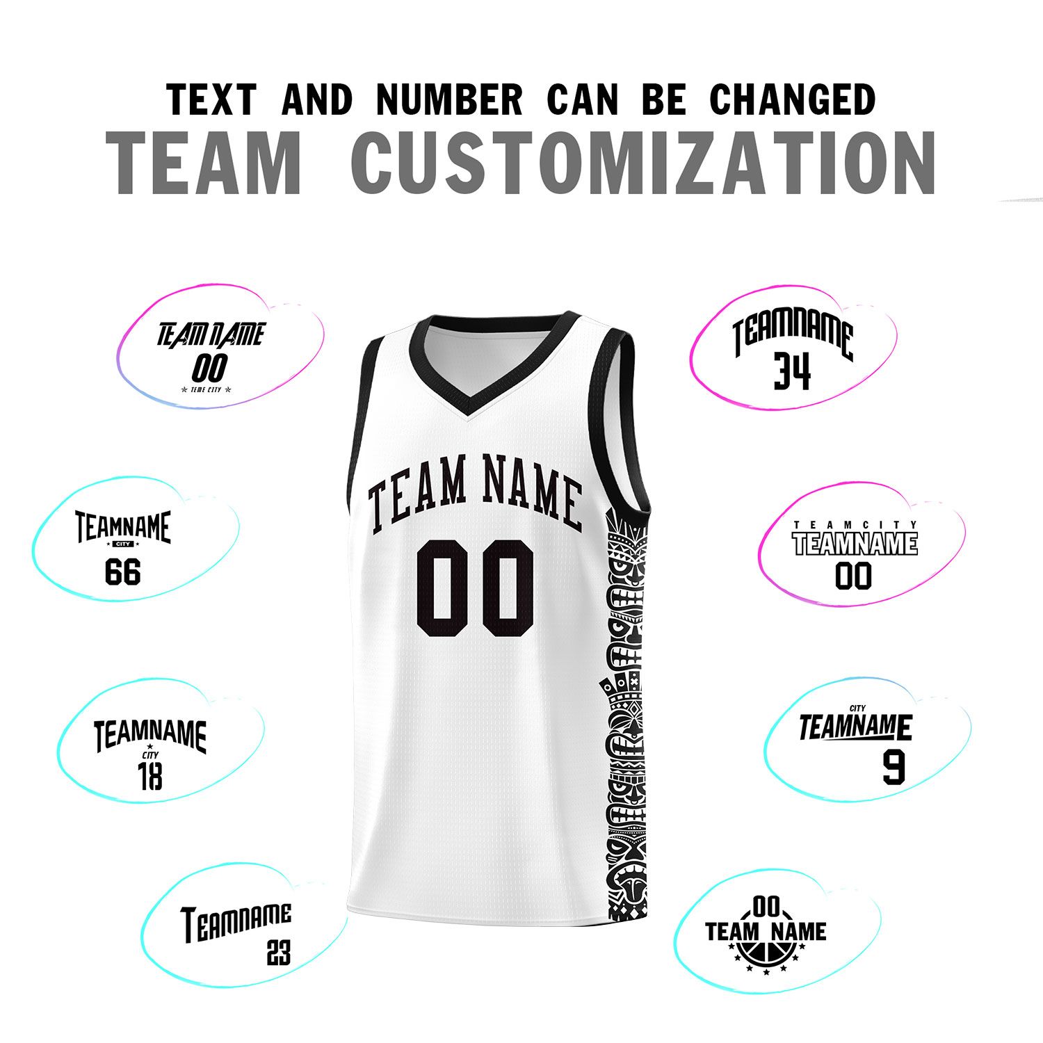 Custom White Black Personalized Indians Pattern Sets Sports Uniform Basketball Jersey