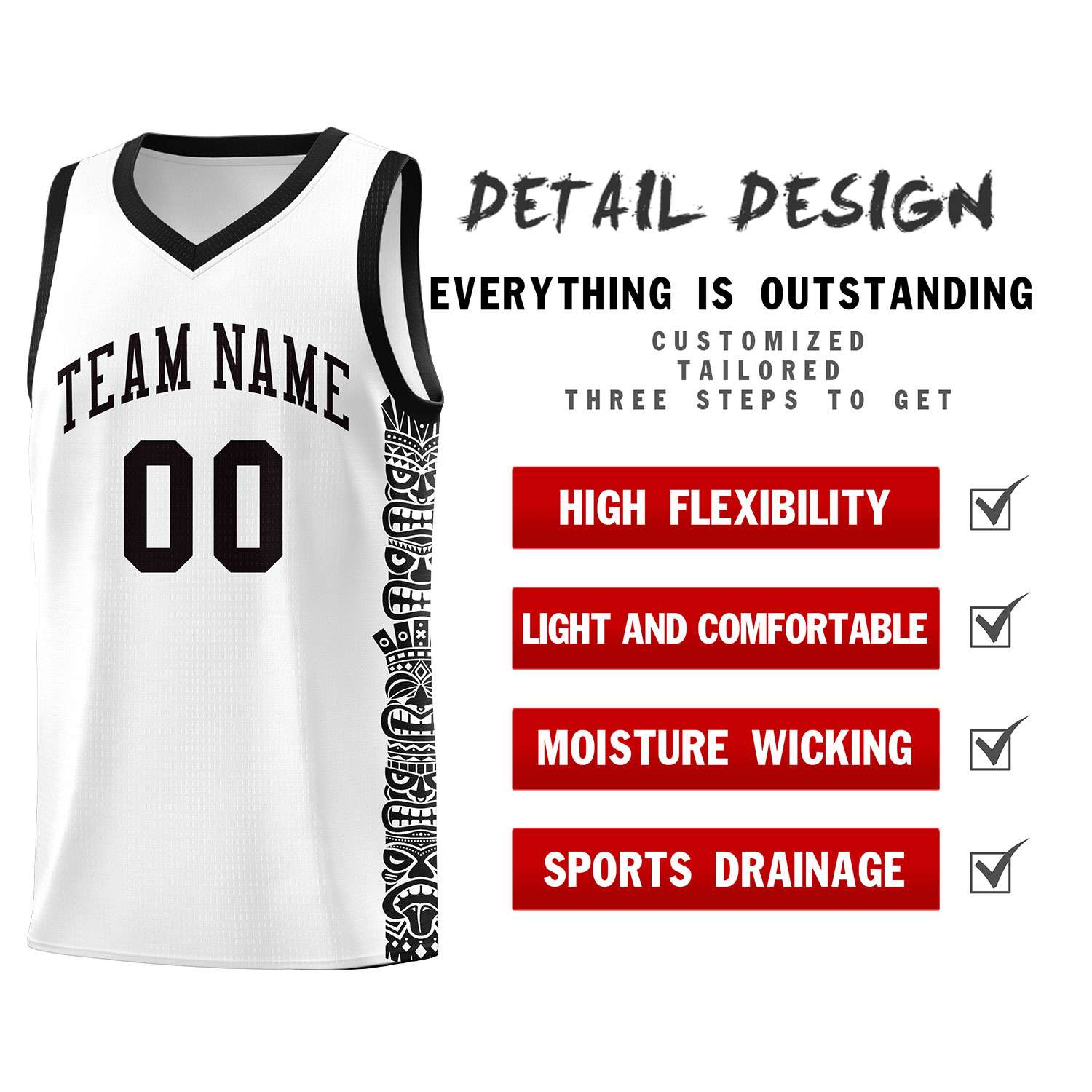 Custom White Black Personalized Indians Pattern Sets Sports Uniform Basketball Jersey