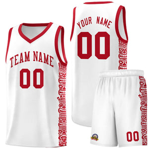 Custom White Red Personalized Indians Pattern Sets Sports Uniform Basketball Jersey