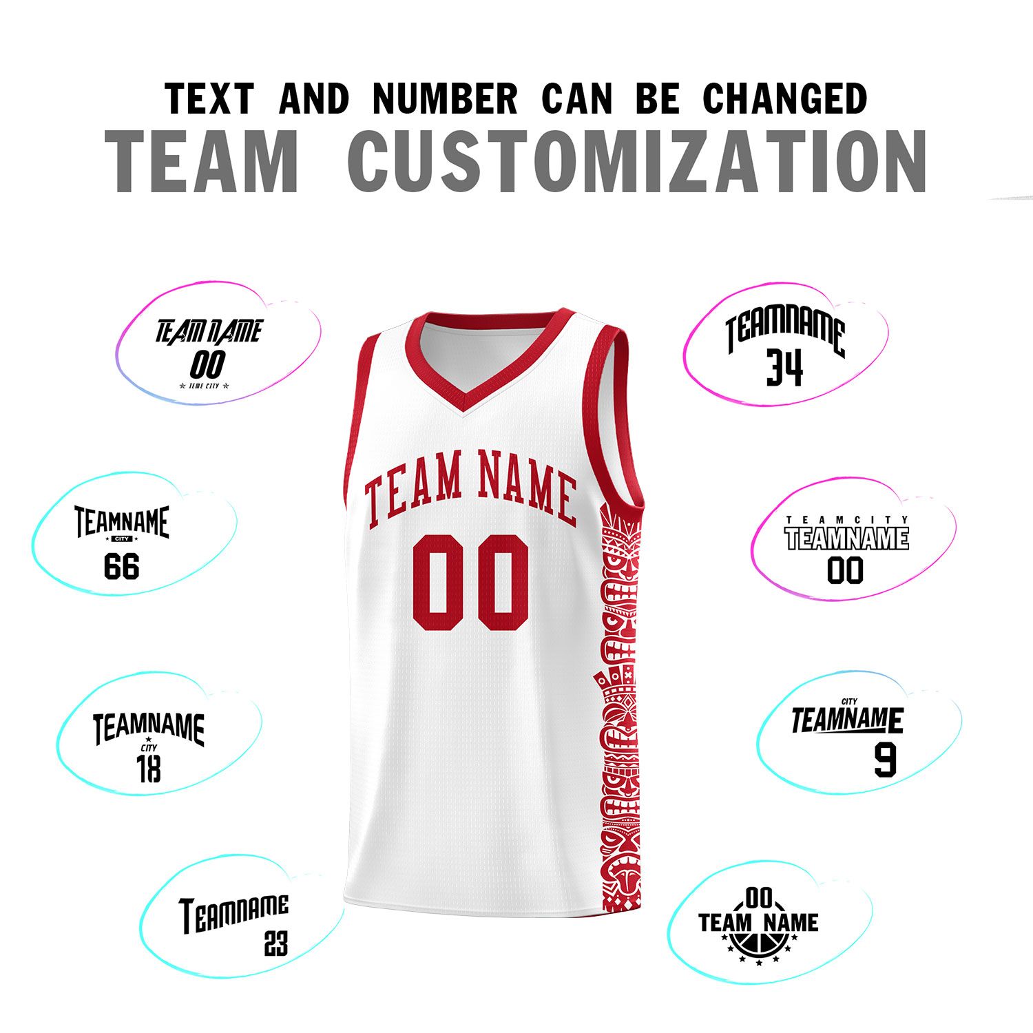 Custom White Red Personalized Indians Pattern Sets Sports Uniform Basketball Jersey