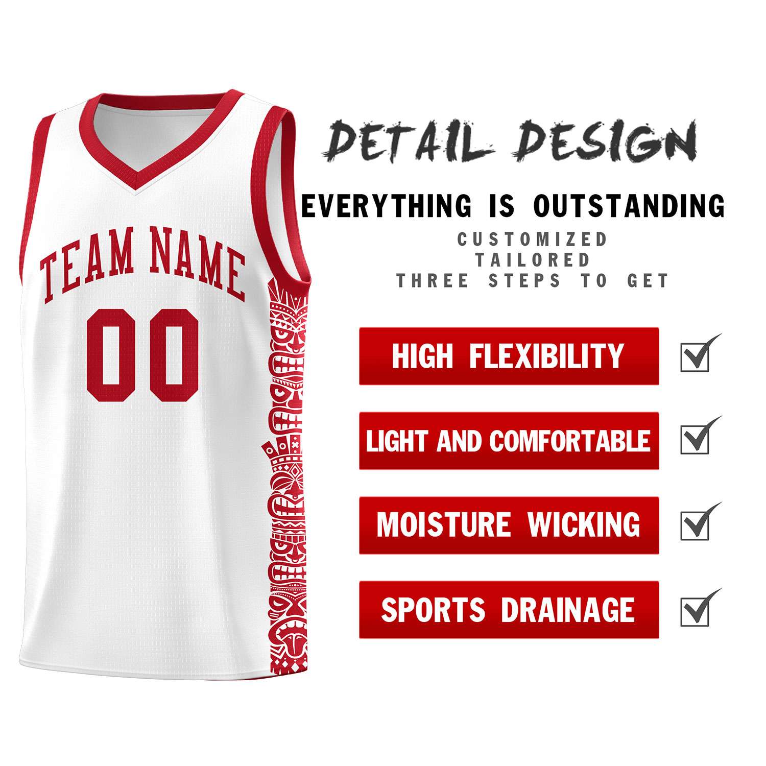 Custom White Red Personalized Indians Pattern Sets Sports Uniform Basketball Jersey