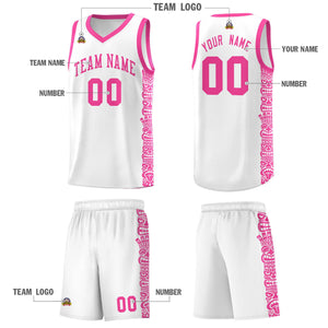 Custom White Pink Personalized Indians Pattern Sets Sports Uniform Basketball Jersey