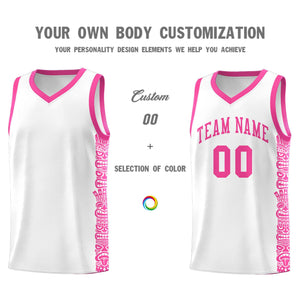 Custom White Pink Personalized Indians Pattern Sets Sports Uniform Basketball Jersey