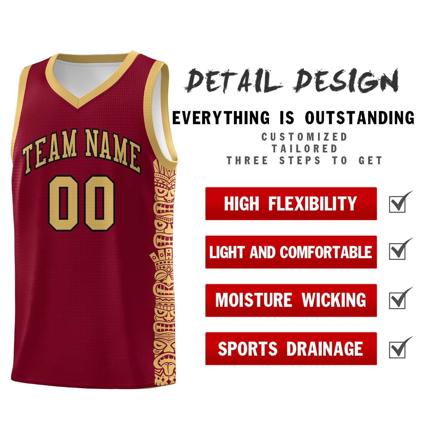 Custom Crimson Old Gold Personalized Indians Pattern Sets Sports Uniform Basketball Jersey