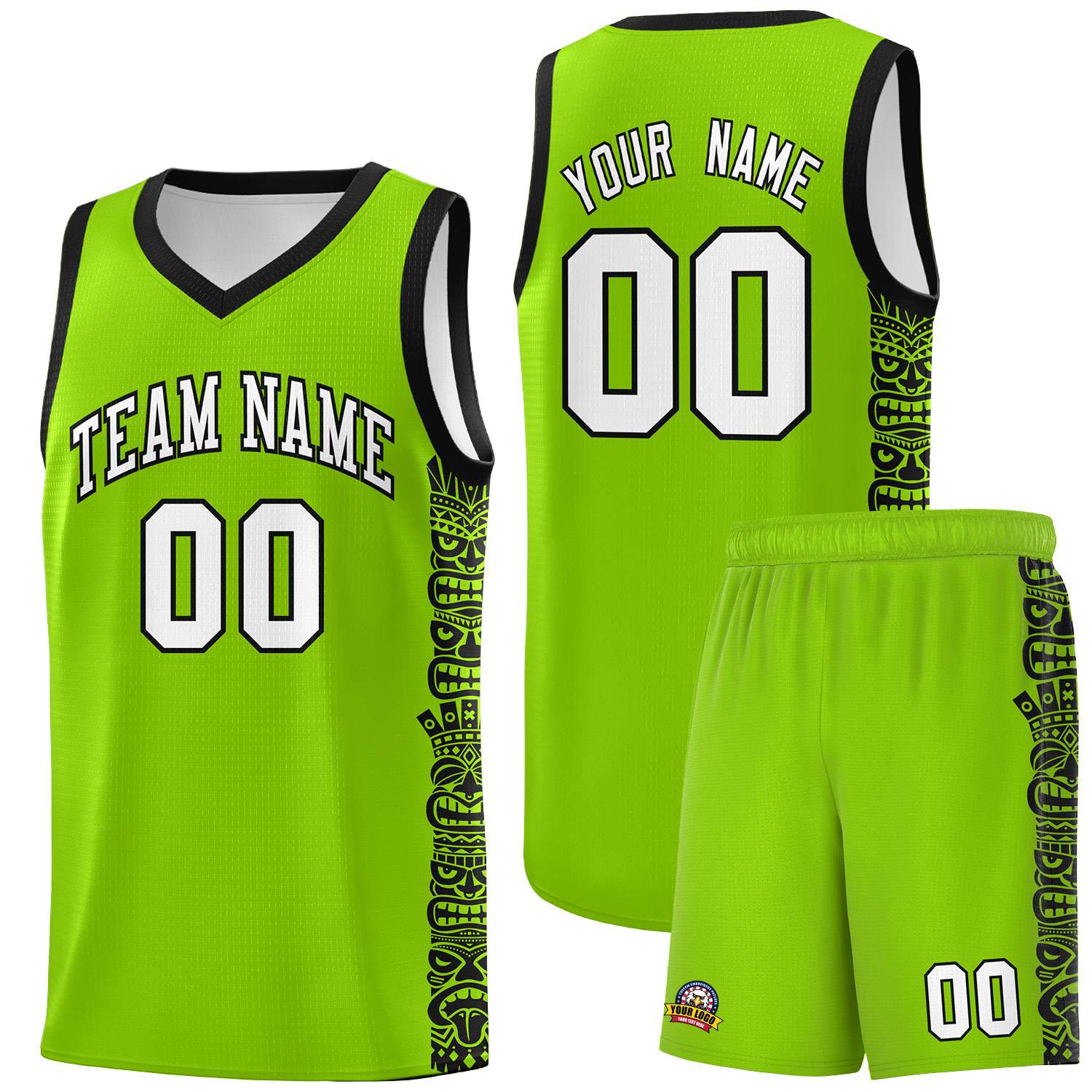 Custom Green Black Personalized Indians Pattern Sets Sports Uniform Basketball Jersey