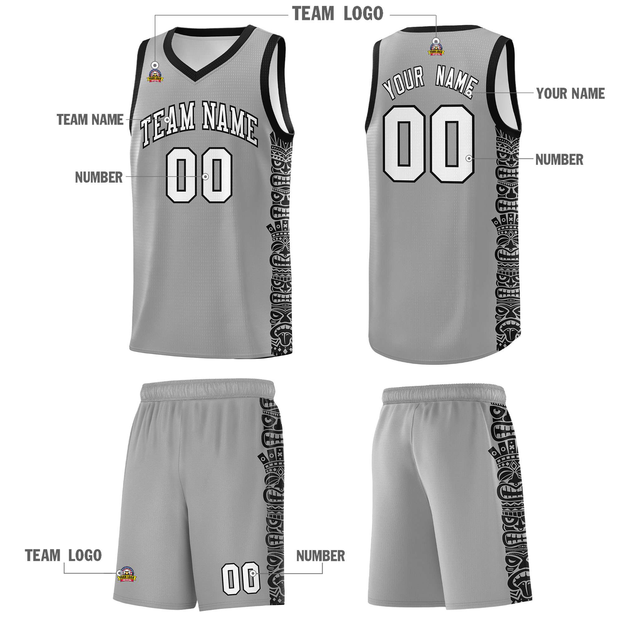 Custom Dark Gray Black Personalized Indians Pattern Sets Sports Uniform Basketball Jersey