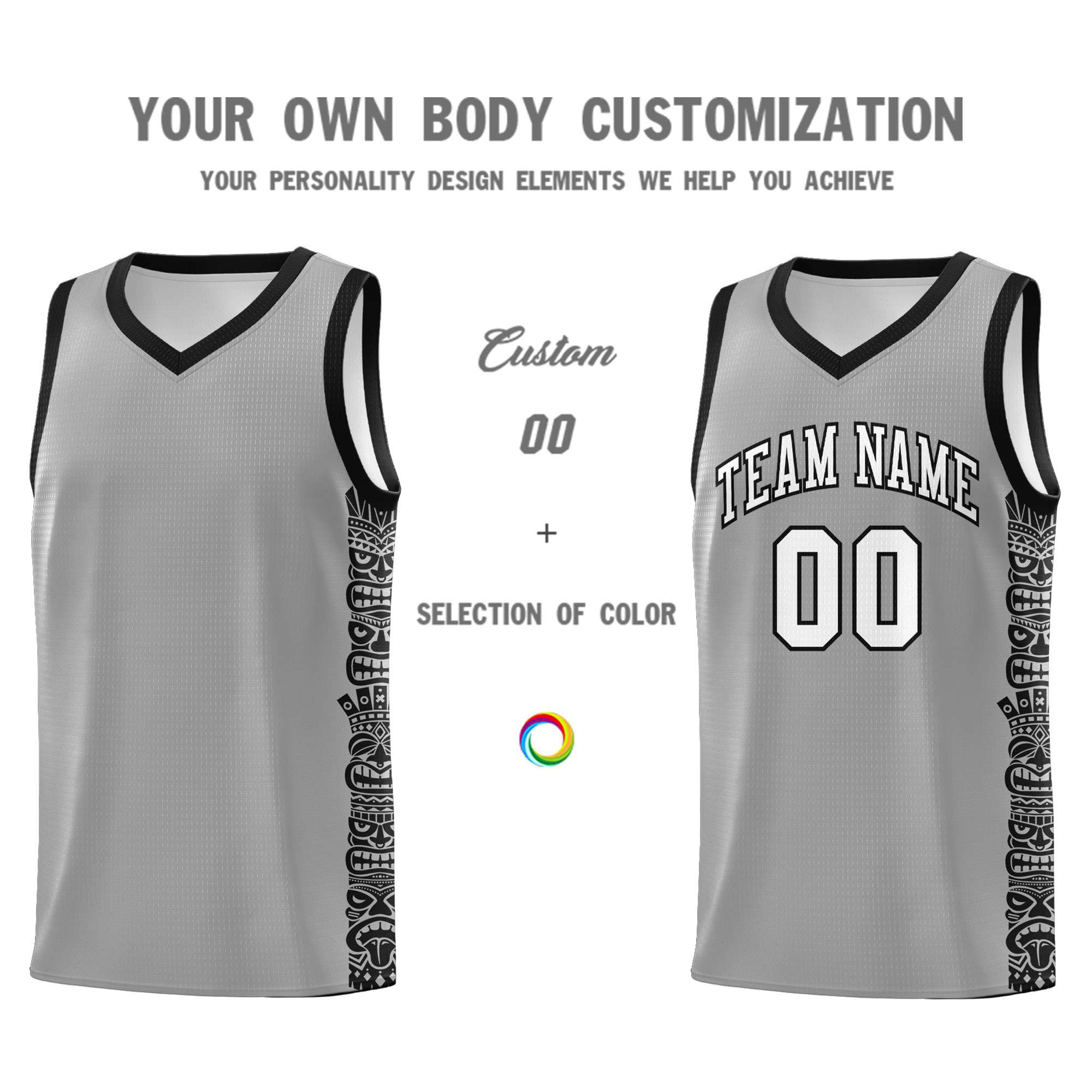 Custom Dark Gray Black Personalized Indians Pattern Sets Sports Uniform Basketball Jersey