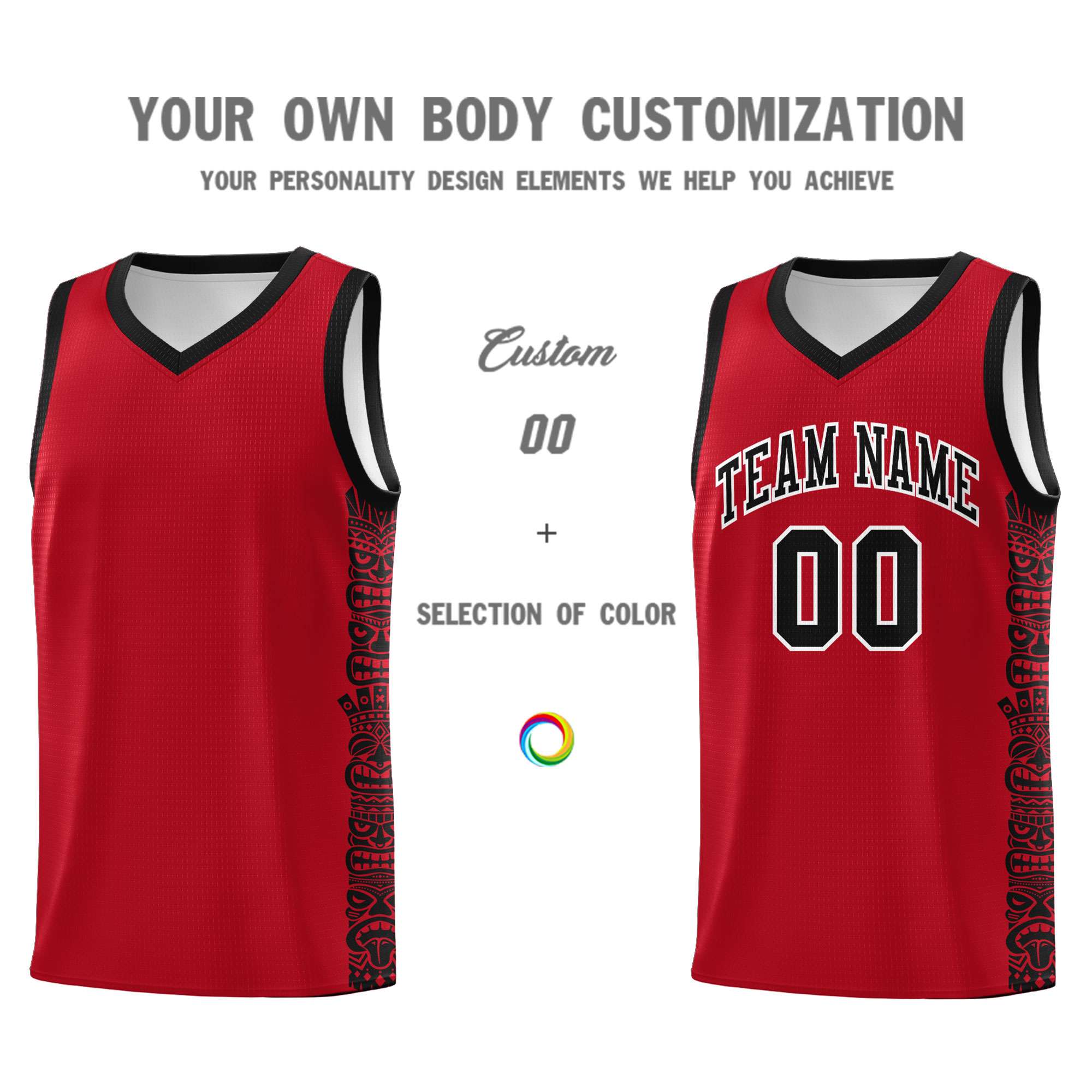 Custom Red Black Personalized Indians Pattern Sets Sports Uniform Basketball Jersey