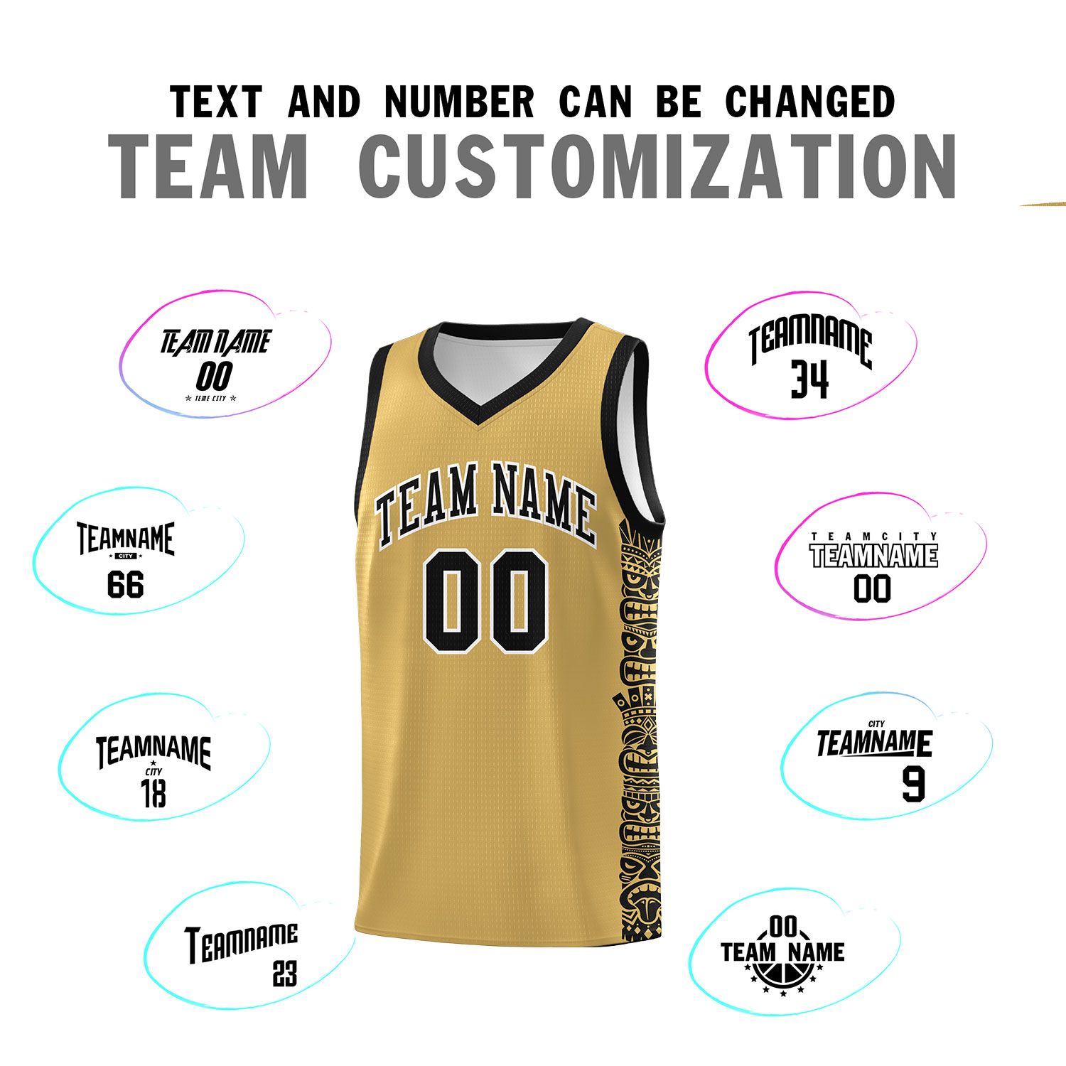 Custom Old Gold Black Personalized Indians Pattern Sets Sports Uniform Basketball Jersey