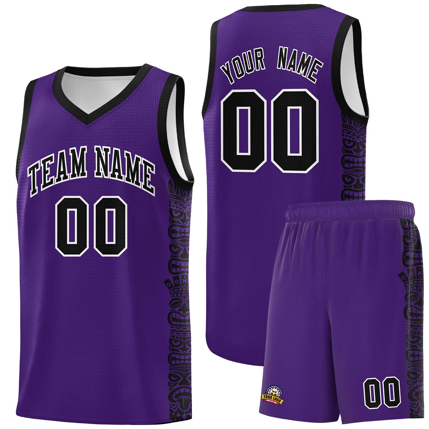 Custom Purple Black Personalized Indians Pattern Sets Sports Uniform Basketball Jersey