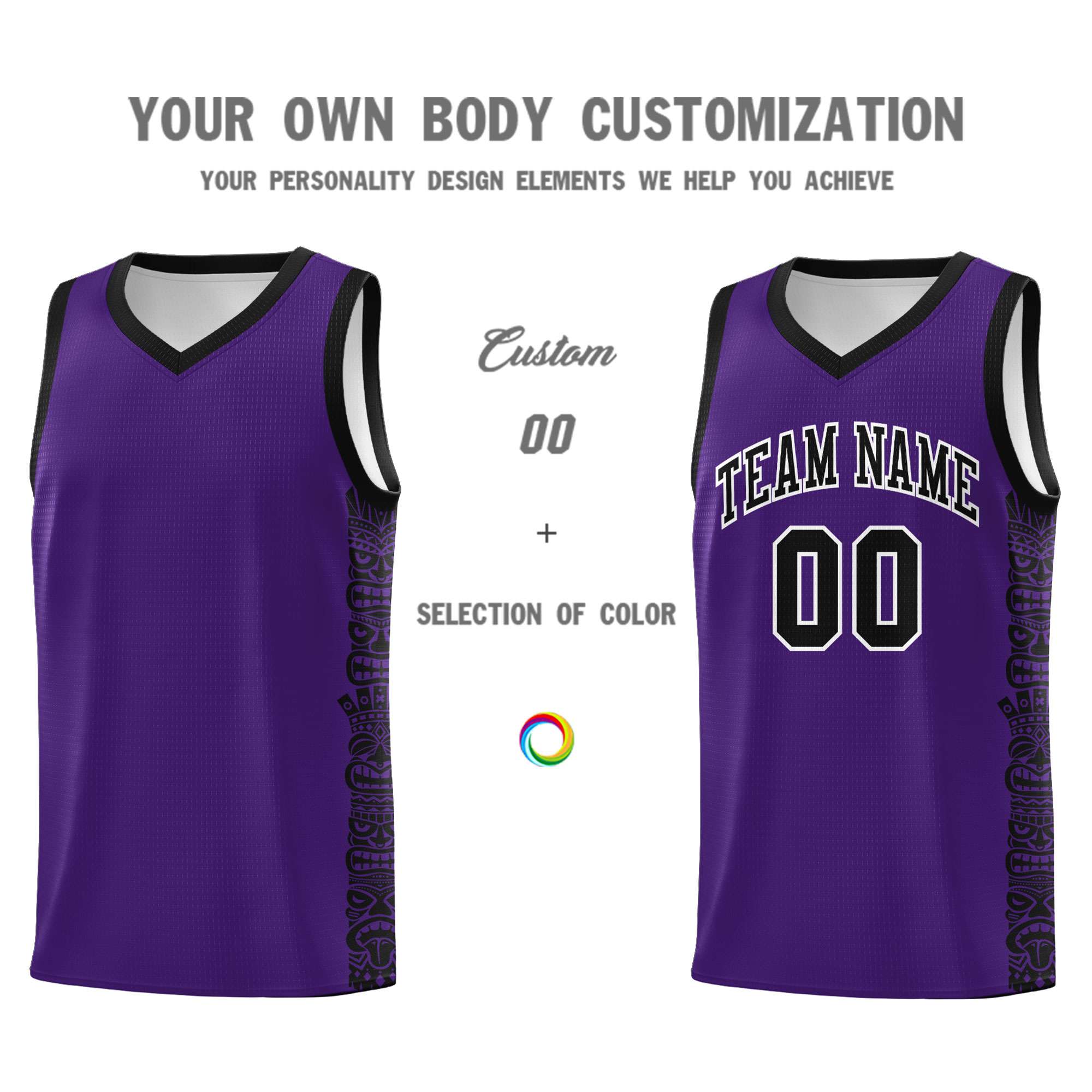 Custom Purple Black Personalized Indians Pattern Sets Sports Uniform Basketball Jersey