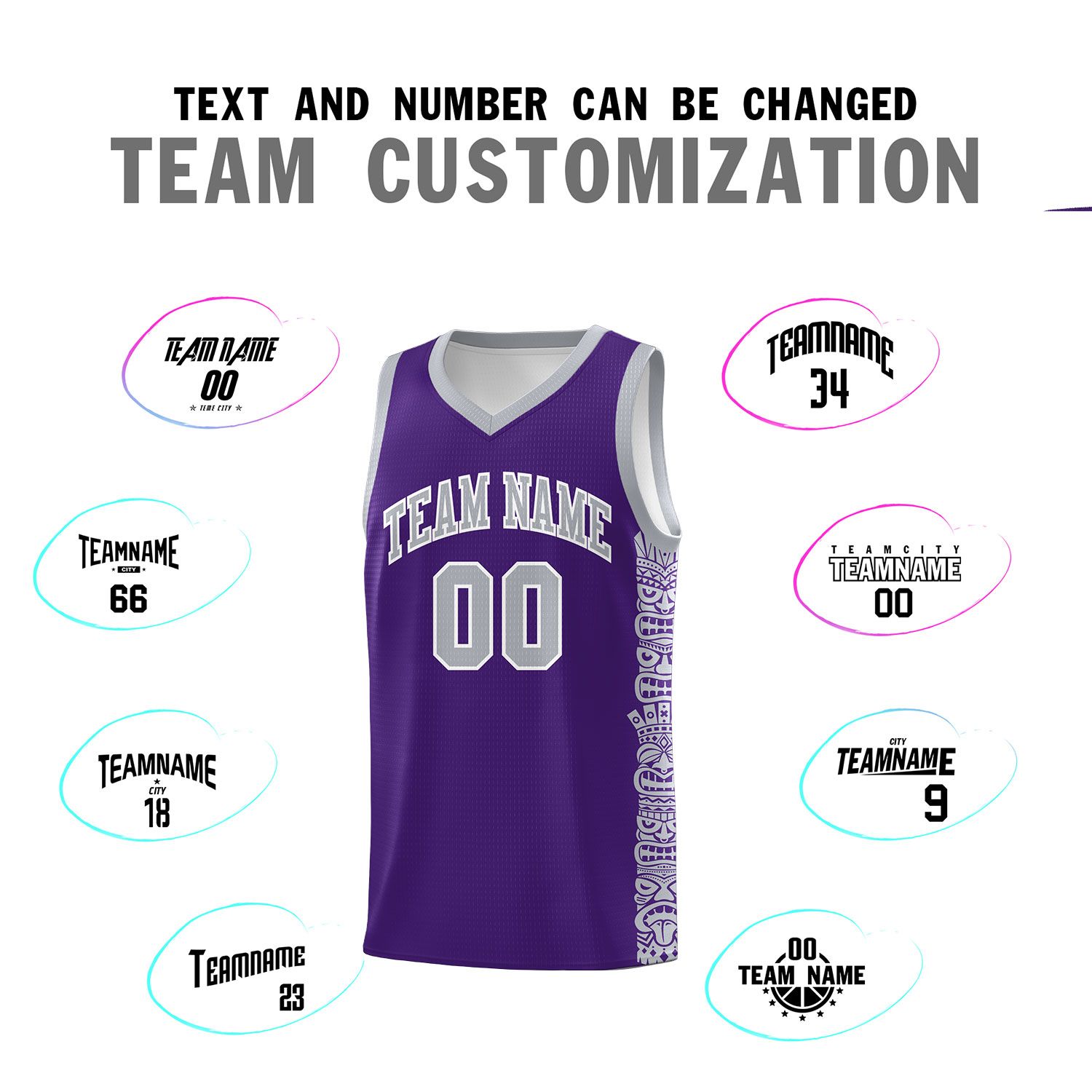 Custom Purple Gray Personalized Indians Pattern Sets Sports Uniform Basketball Jersey