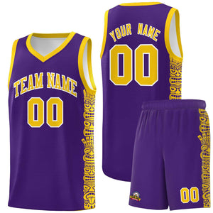 Custom Purple Gold Personalized Indians Pattern Sets Sports Uniform Basketball Jersey