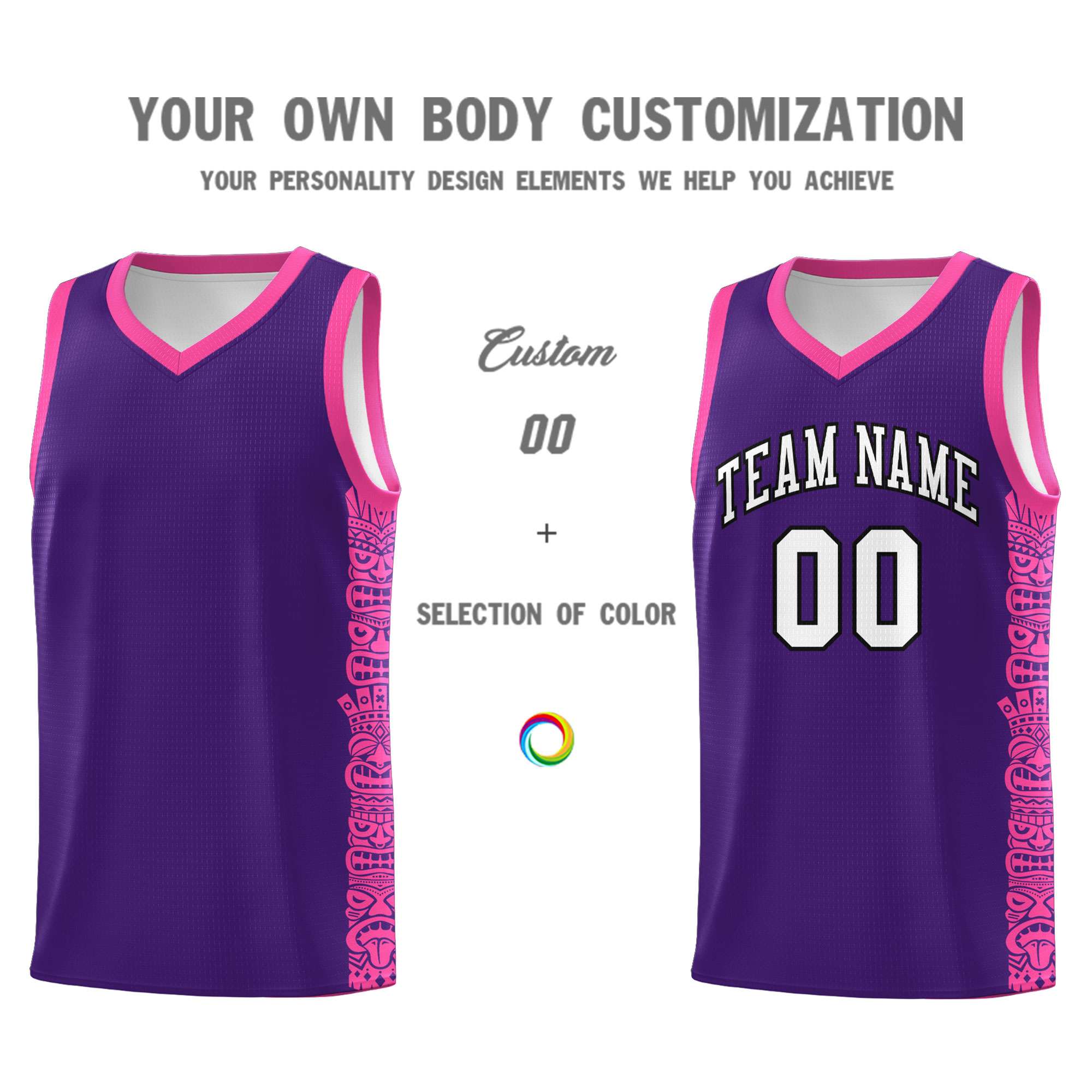 Custom Purple Pink Personalized Indians Pattern Sets Sports Uniform Basketball Jersey