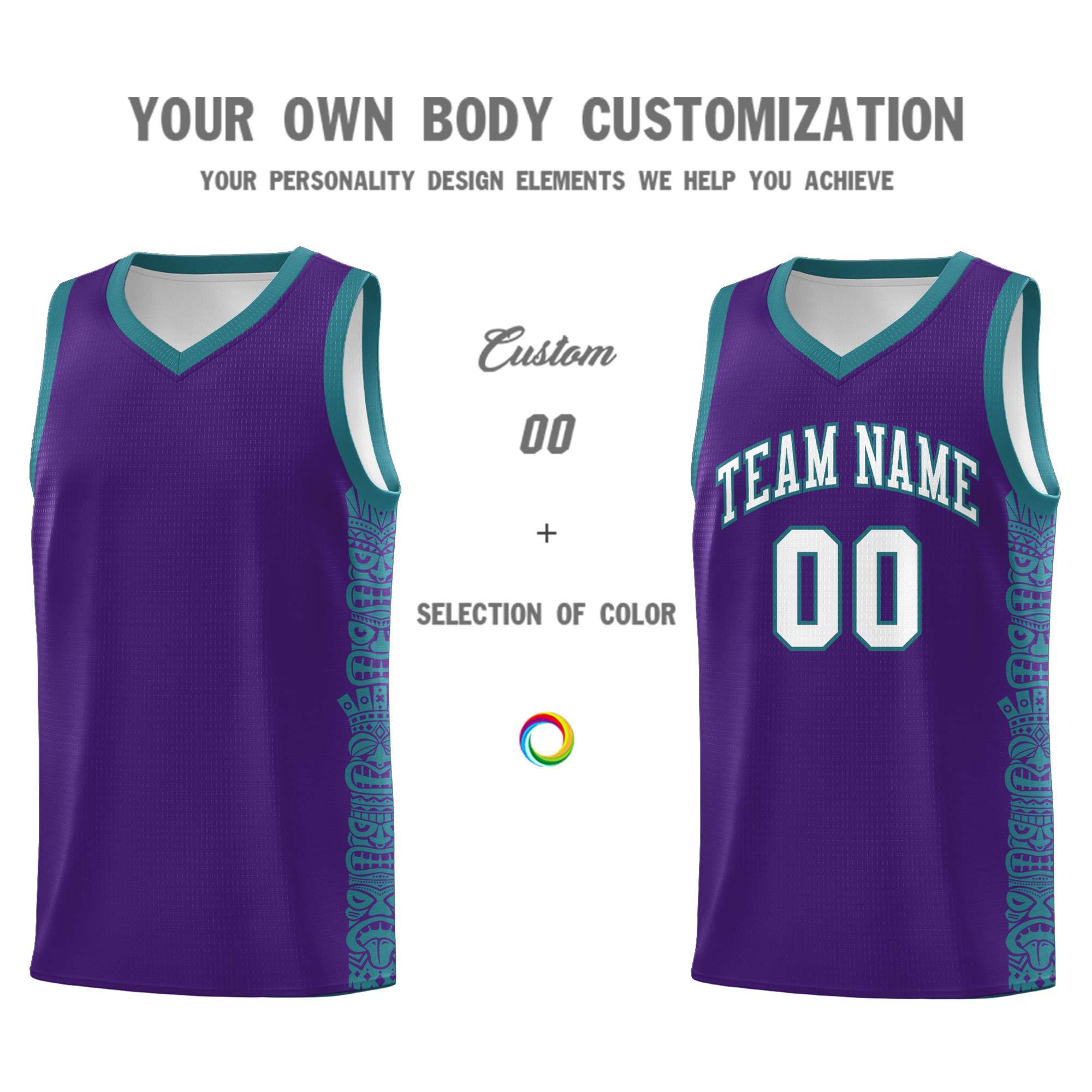 Custom Purple Aqua Personalized Indians Pattern Sets Sports Uniform Basketball Jersey