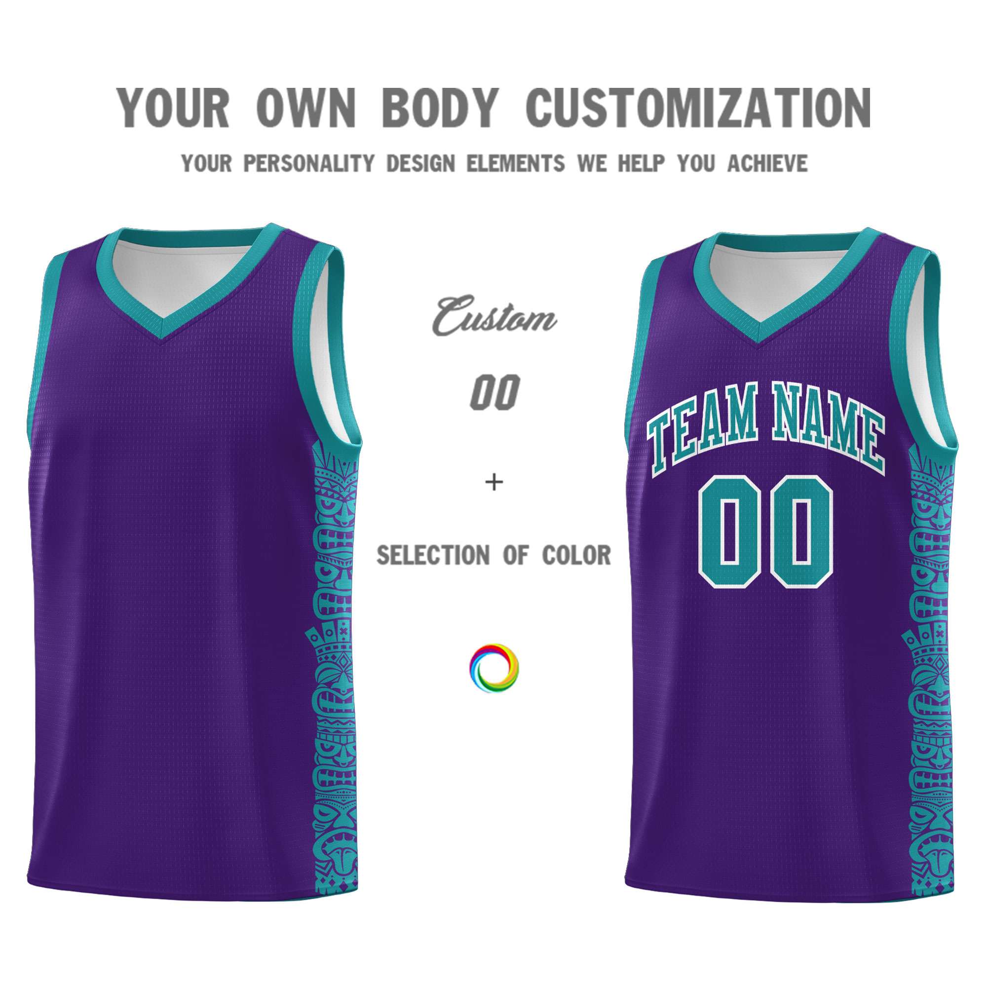 Custom Purple Aqua Personalized Indians Pattern Sets Sports Uniform Basketball Jersey