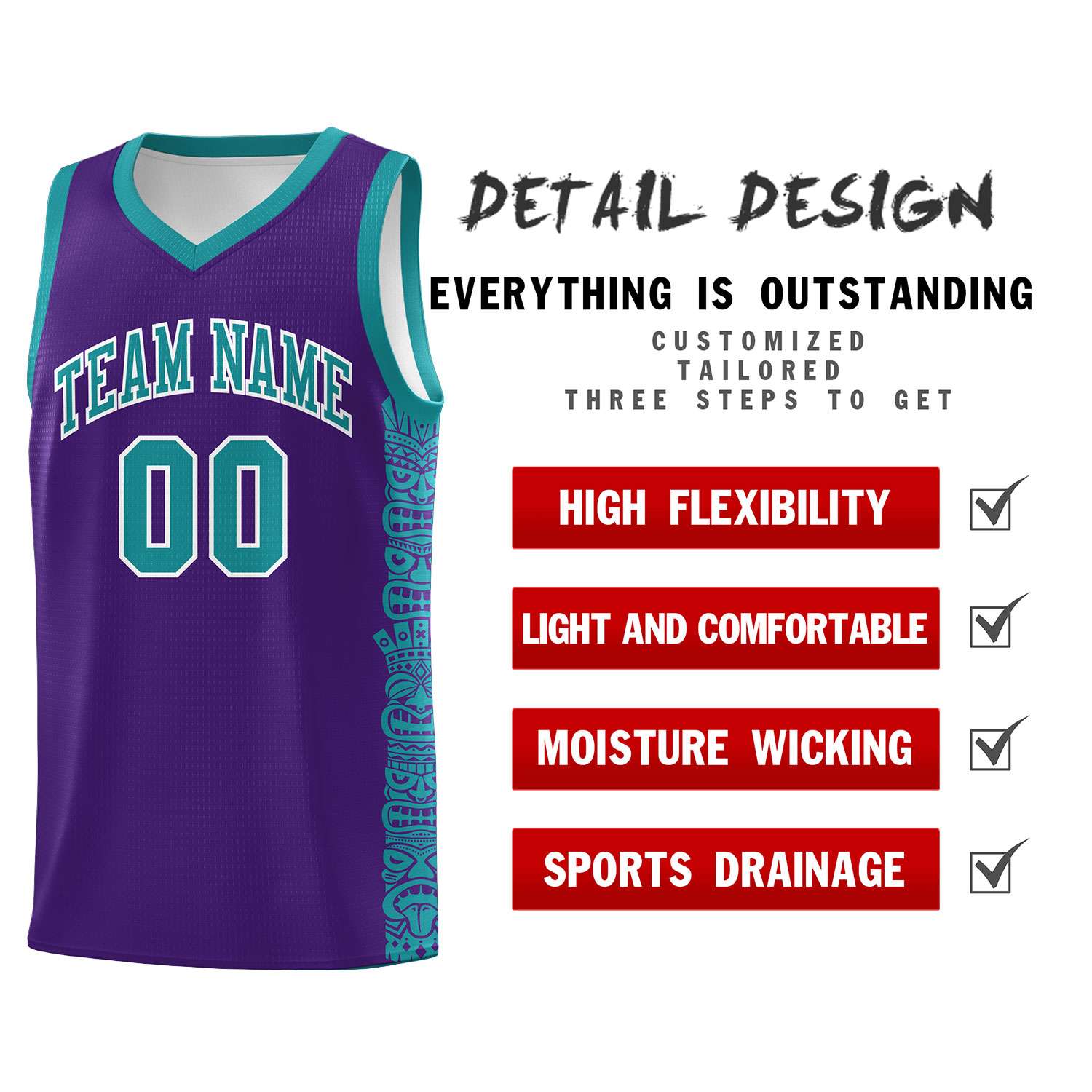 Custom Purple Aqua Personalized Indians Pattern Sets Sports Uniform Basketball Jersey