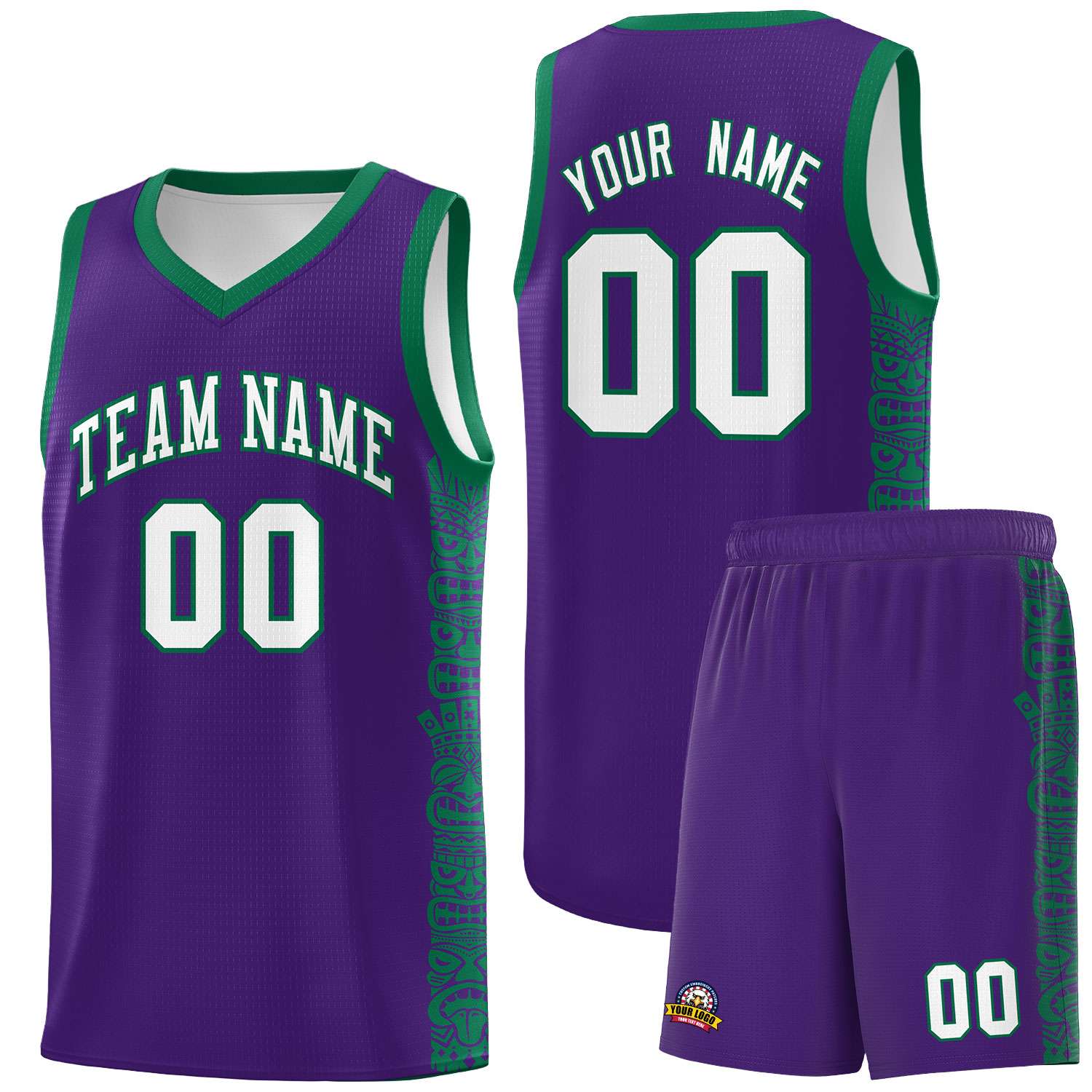 Custom Purple Kelly Green Personalized Indians Pattern Sets Sports Uniform Basketball Jersey