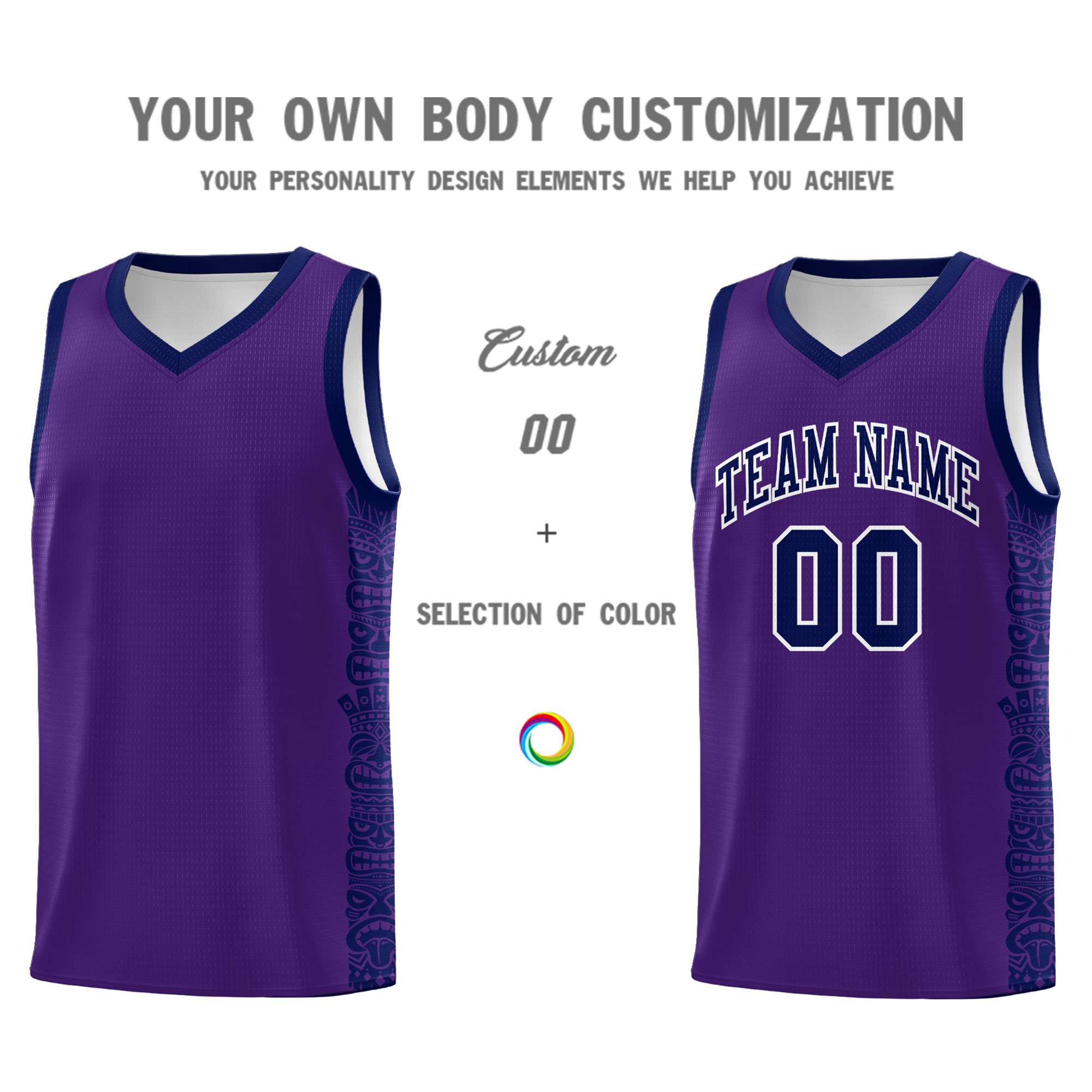 Custom Purple Navy Personalized Indians Pattern Sets Sports Uniform Basketball Jersey