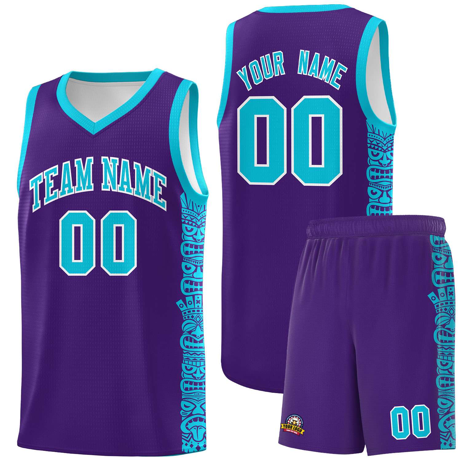 Custom Purple Sky Blue Personalized Indians Pattern Sets Sports Uniform Basketball Jersey