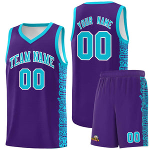 Custom Purple Sky Blue Personalized Indians Pattern Sets Sports Uniform Basketball Jersey