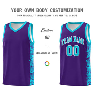 Custom Purple Sky Blue Personalized Indians Pattern Sets Sports Uniform Basketball Jersey