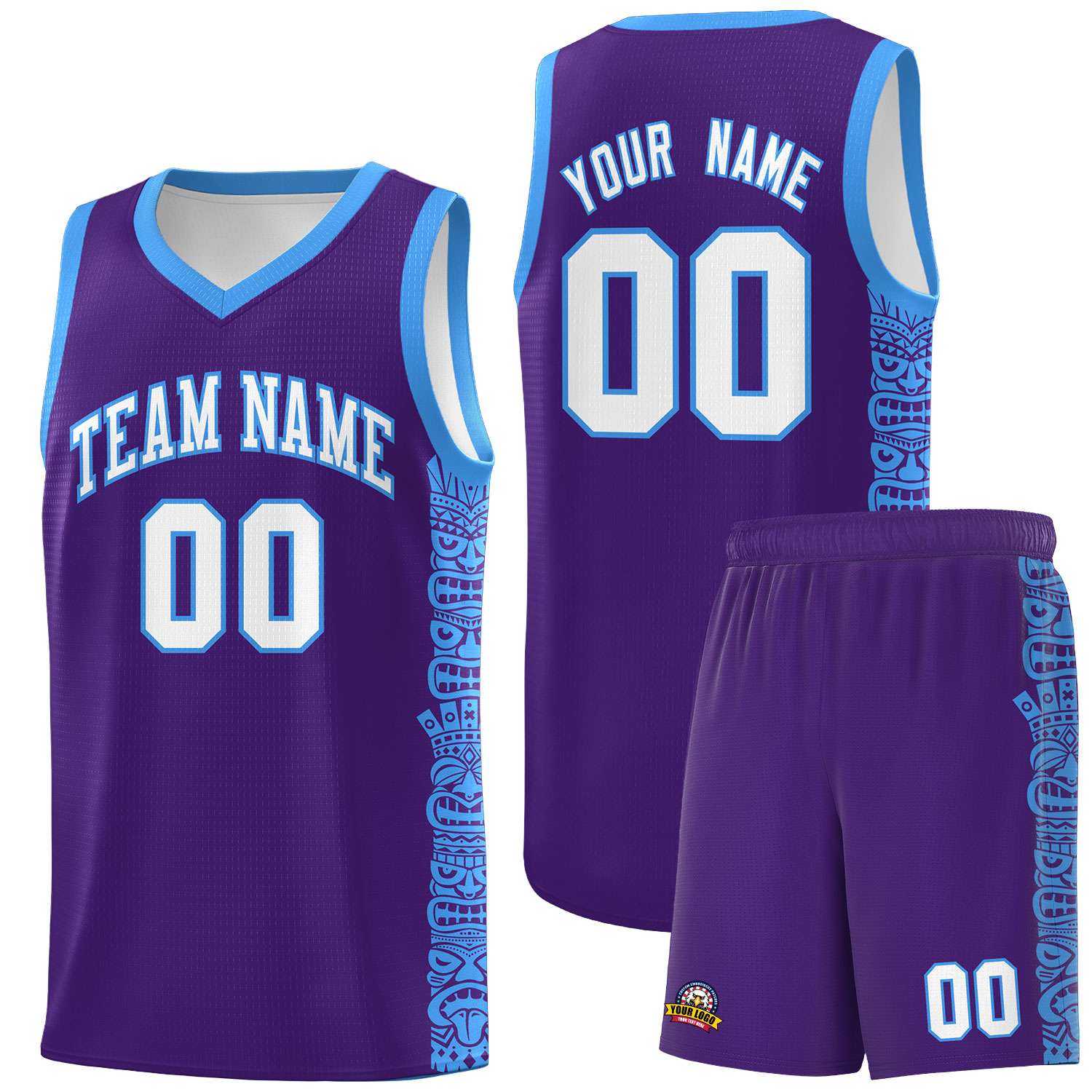 Custom Purple Powder Blue Personalized Indians Pattern Sets Sports Uniform Basketball Jersey